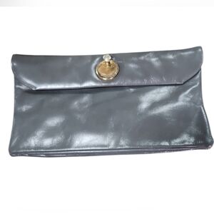 Ruth Saltz Gray Clutch with Gold Hardware and Smooth Finish